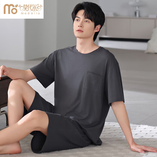 莫代尔2025年新款睡衣男士夏季莫代尔棉薄款短袖短裤家居服运动大码套装 HYM-4840 XL 175建议体重140-160斤
