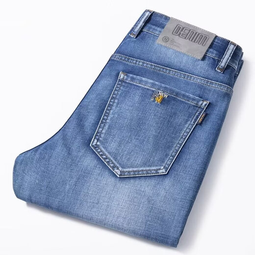 雅鹿牛仔裤男春秋季直筒宽松弹力商务休闲长裤男士潮牌百搭男装裤子 浅蓝色 31