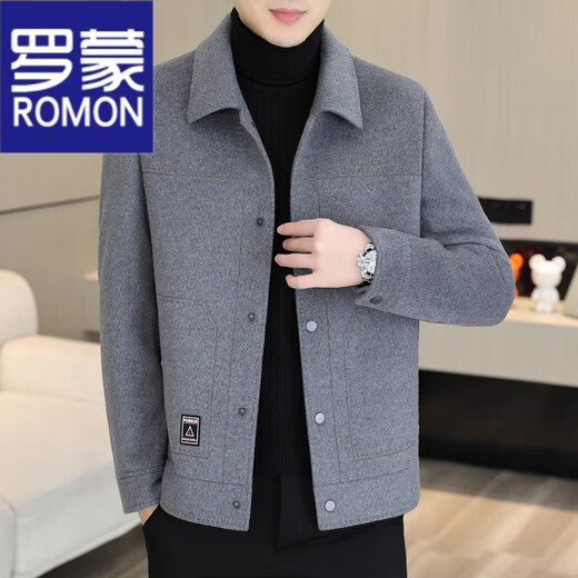 ROMON woolen jacket men's autumn and winter double-sided woolen jacket men's casual lapel thick woolen top short wool coat 2308 Khaki double-sided woolen coat 2XL 141-160Jin Jin equals 0.5 kg