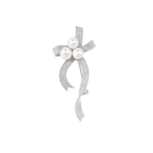 DFANK bow pearl brooch for women light luxury versatile personality niche design internet celebrity atmosphere anti-exposure buckle ins silver bow pearl brooch freshwater pearl