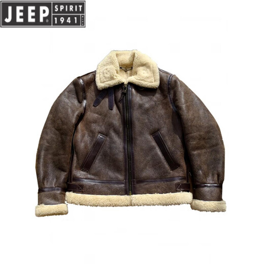 JEEP SPIRIT vintage Peng Yuyan's same American-made American retro heavyweight sheepskin one-piece B3 flight jacket brown cracked rice curly wool.J188 L 130-145Jin Jin equals 0.5 kg