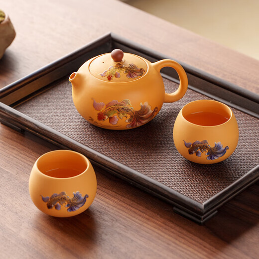 Painted silver gold Duan Mu purple sand tea set high-end Kung Fu Xi Shi teapot tea cup as a souvenir for customers and elders Duan Ni - Koi Xi Shi teapot 2 cups + tassel gift box