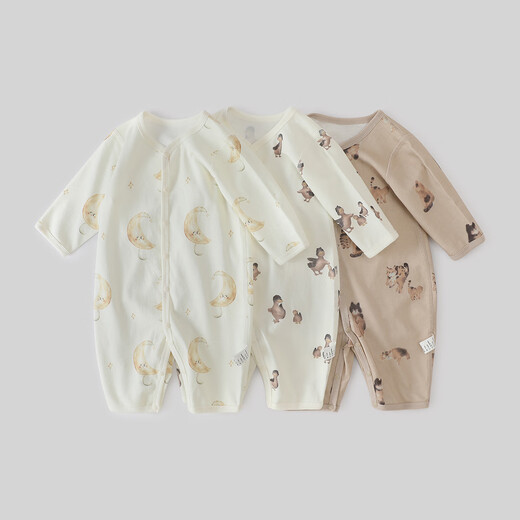 巴厘小猪新生婴儿儿衣服a类纯棉初生儿春秋哈衣四季爬爬服秋季宝宝连体衣 月亮湾 80cm