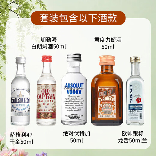 欧帅野格百龄坛绝 对君度百利小酒版鸡尾酒基酒小瓶组合装 便利店调酒 长岛冰茶酒伴5瓶套+调酒工具3件