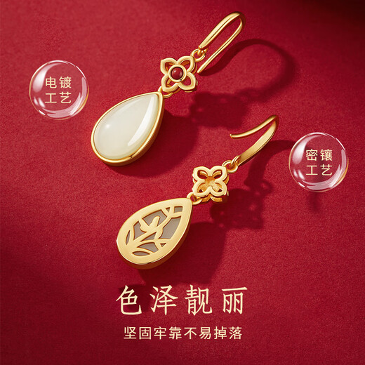 Zhen Shang Silver Chinese Gold Silver Earrings Women's Earrings Ring Light Luxurious High-end Birthday Gift for Girlfriend Wife Mom S925