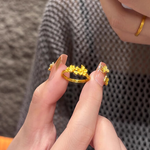 Youlai Gold Butterfly Love Flower Ring Women's 999 Pure Gold Cherry Blossom Butterfly Open Ring Ring for Girlfriends Birthday Gift Die Love Flower Ring About 3g