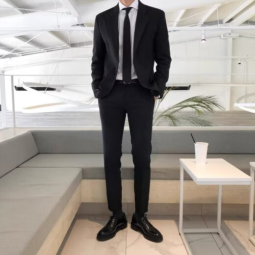 Playboy Spring and Autumn Korean Style Casual Suit Jacket Men's Black Loose Student Formal Business Suit Suit Men's Trend Black Single Suit Free Tie XL Recommended 115-135Jin Jin is equal to 0.5 kg