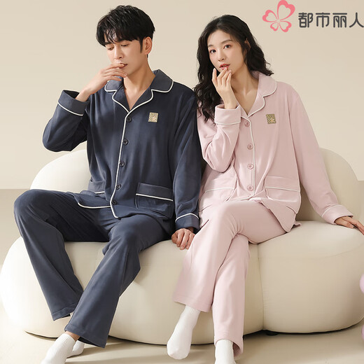 Urban Beauty Island Fleece Ehepaar Pyjamas Herbst und Winter Frauen langärmelte Strickjacken Heimkleidung verdickte warme Anzug Männer G@x9216_island Fleecepaar Pyjamas Set m _women's Style