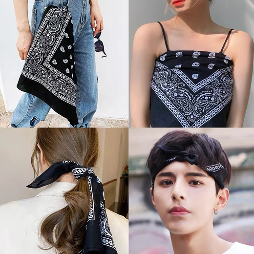 Retro headscarf, trendy brand scarf, hip hop, motorcycle, hiphop, street style, cashew flower square scarf, street dance pants decoration, black patterned square scarf, free square scarf buckle + buckle
