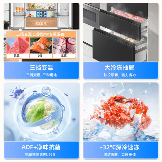 Meiling (MeiLing) 506 upgraded energy efficiency double frequency French multi-door four-door refrigerator household thin air-cooled frost-free antibacterial large capacity gray BCD-506WP9CX gray