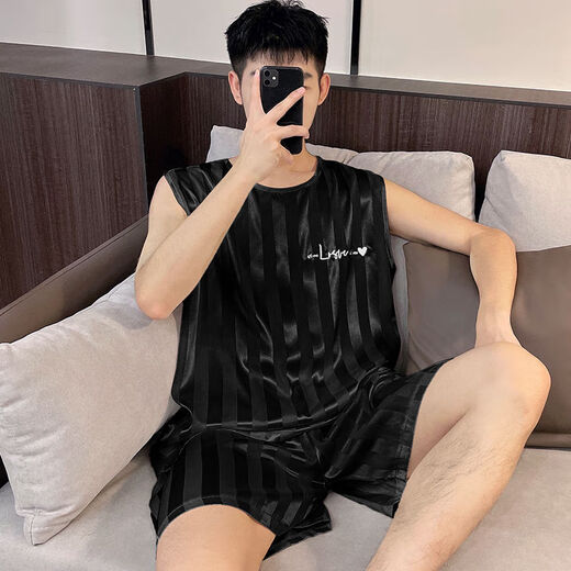 Poresno big children's pajamas 12-15 years old men summer ice silk men men junior high school students summer thin vest pajamas summer style love 9902 sky blue men men L (100-120Jin [Jin equals 0.5 kg]) equal size