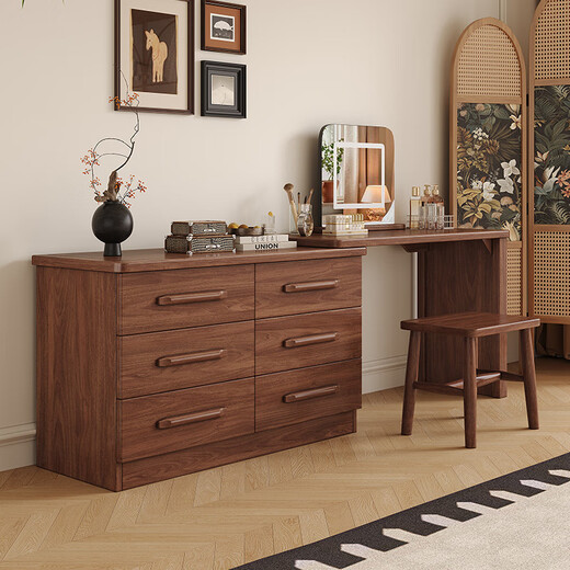 Harmony Home solid wood dressing table bedroom black walnut dressing table drawer cabinet integrated modern minimalist dressing cabinet dresser drawer cabinet + dressing table + makeup stool assembly