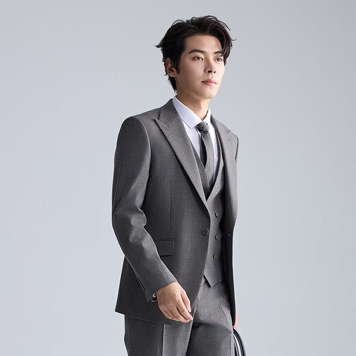 Lilang Youth Business Men's Wear Light and Dark Stripes Suit Men's Peaked Collar Stretch Easy-Care Suit Three-piece Set Gray Coffee (1SA) 180A