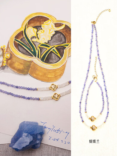 DYAITanya Original Phalaenopsis Natural Tanzanite Necklace Women's Clavicle Chain Niche High-end Jewelry Handmade Pendant Phalaenopsis Tanzanite Necklace 39+5CM