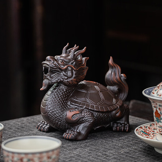 Mingke Mingke tea pet ornaments purple sand dragon turtle Pixiu can raise wealth accessories Zen tea ceremony coffee table boutique tea play tea worms purple pottery dragon turtle