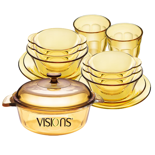 Corning 1.1L soup pot glass pot and 12-head heat-resistant glass dishware set dishware set glass pots and dishes