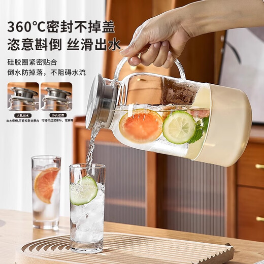 Green Apple Cold Kettle Glass Kettle High Temperature Resistant Cool Kettle Household Large Capacity Juice Cold Brew Kettle Tie Kettle Cold Water Cup Set 2.5L Poppy Kettle Scale Model + Protective Clothes