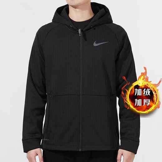 耐克（NIKE）官方舰店外套男装女装 新款情侣跑步运动服连帽针织加绒保暖夹克 010-黑色-加绒-现货速发 M (170/88A)