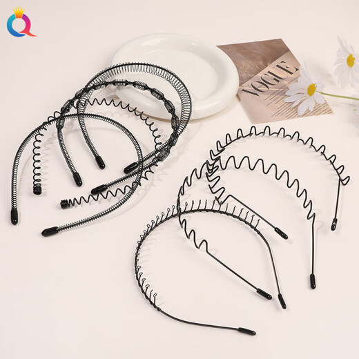 Simple metal basic face wash headband, seamless pressing hairpin-like headband hair accessory on the back of the head, black headband-instant noodles style
