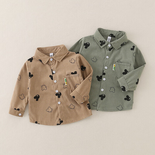 Children's 2025 Cartoon Shirt Baby Spring Jacket Baby Fashionable Long Sleeve Boys Handsome Shirt Children's Print Green 100 cm