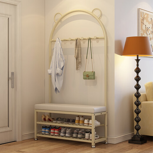 Jungle coat rack floor-standing foyer bedroom door shoe changing stool shoe rack clothes rack integrated clothes drying rack 100 milk white PU