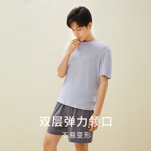 Jinsanta men's basic base coat silk T-shirt shirt top deep sleep silk pajamas YZMDA701 blue gray-single top L