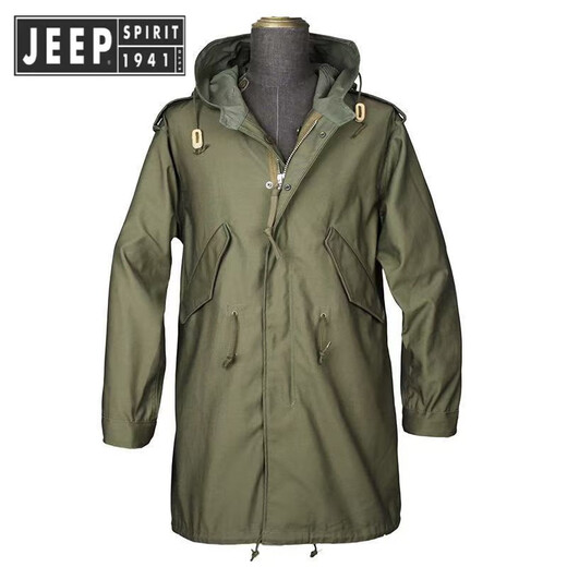 JEEP SPIRIT 2025 workwear hooded American retro new men's fishtail mid-length windbreaker Korean style parka outer green high quality XL 135-145Jin Jin is equal to 0.5 kg
