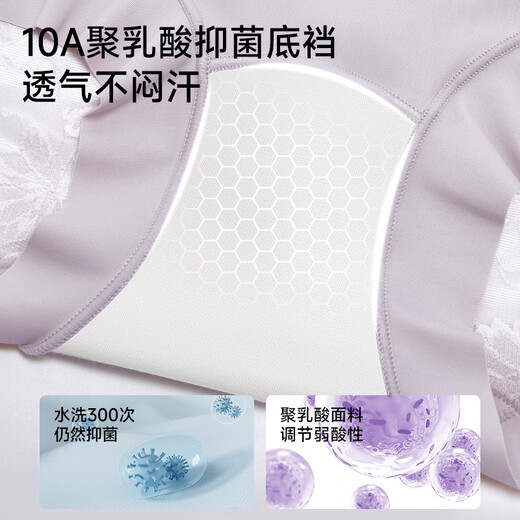 Tingmei Women's Underwear Women's High Waist Tummy Control Antibacterial Cotton Crotch Lifting Buttocks Breathable Lace Shorts Skin+Purple L