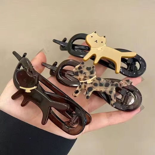 2025 new high-end leopard print cat hair clip for women's back of the head, large hair twist and twist gripper, one-word hair clip, twist clip, random 1 pack