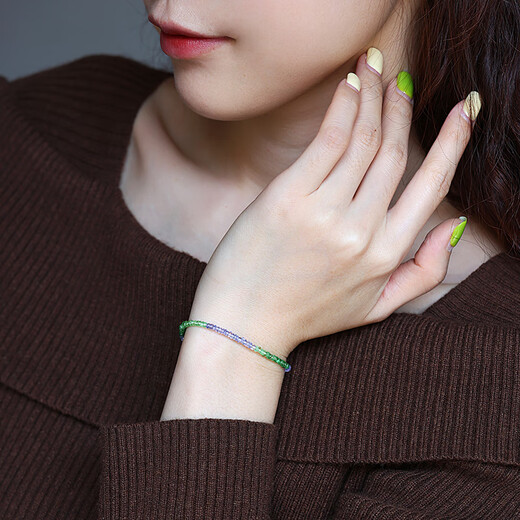 Ruohua (RUOHUA) Jewelry Suzhu Tanzanite Tsavorite Garnet Bracelet Women's 18K Gold Gemstone Bracelet Colorful Jewelry 2-3mm_Tanzania_Tsavorite_18K Gold Bracelet 16cm