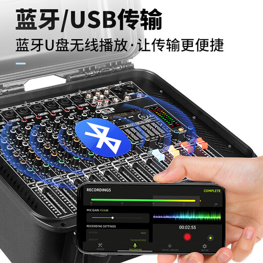 Depusheng GT10 amplifier mixer all-in-one professional high-power wireless microphone reverberation Bluetooth USB flight case wedding stage performance speaker 550W+550W mixer amplifier wireless microphone three-in-one