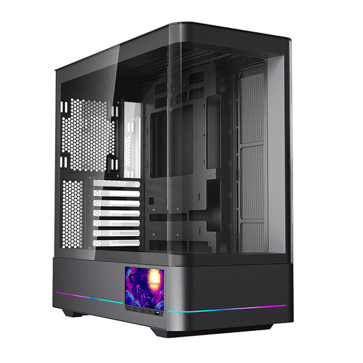 Jungle Leopard AC-02 sea view room chassis 5.5-inch HD screen/curved hyperboloid glass/back-mounted motherboard AC-02 curved glass chassis black