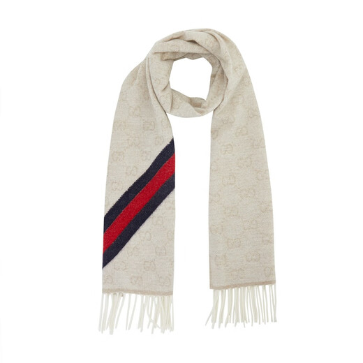 Gucci (GUCCI) double G double-sided tassel diagonal stripes scarf and shawl for men and women, beige, early autumn gift