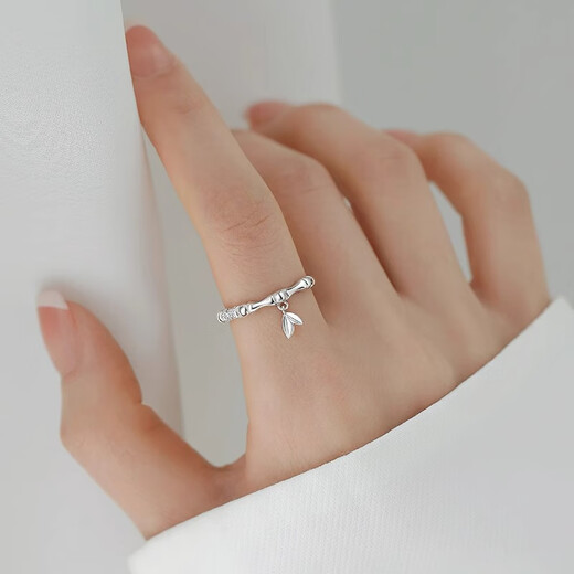 TULM 999 sterling silver bamboo ring women's niche design open ring light luxury vegetarian ring index finger ring Mid-Autumn Festival birthday gift 999 silver bamboo ring R0671