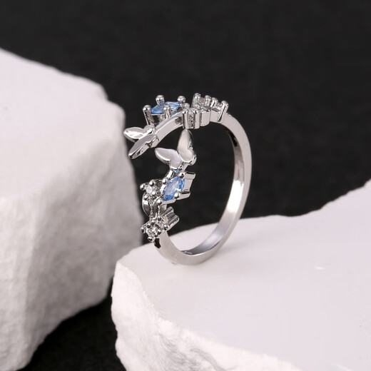 Mengdie women's ring, high-looking, light and luxurious, butterfly fashionable women's ring, open ring for girlfriend, M548 butterfly blue diamond ring
