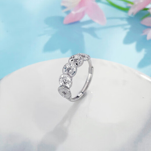 Laofu Gold and Platinum Wealth Rolling Imitation Wudi Coin Ring Women's Gold Jewelry for Wife and Girlfriend Birthday Gift for Chinese Valentine's Day Wudi Coin Ring Approximately 3.35g