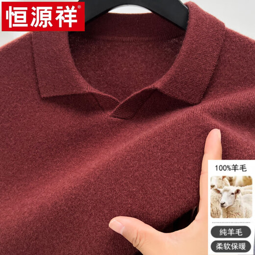 Hengyuanxiang 100% pure wool seagull collar polo shirt for men, thickened lapel sweater for young and middle-aged people, autumn and winter base woolen sweater, dark gray green (100% wool), 100% non-pilling 2XL