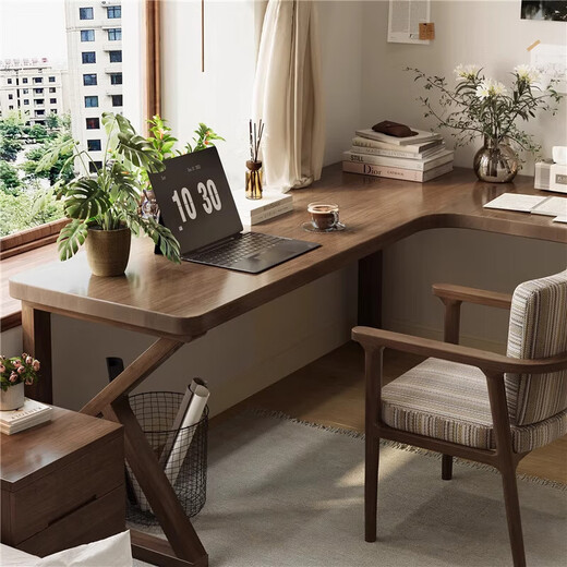 Mori round wood square solid wood corner desk bedroom corner writing desk work desktop computer table student home study desk table length 140*55*75 corner length 120cm
