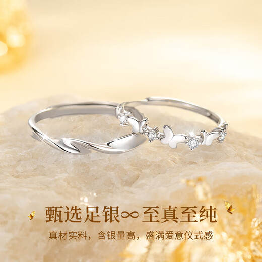 China Gold (CHINA GOLD) Light Luxury Mobius Couple Ring Pure Silver Butterfly Love Ring Birthday Gift for Girlfriend and Wife Wedding Anniversary Pure Silver Mobius Love Couple Ring - Jingsuda