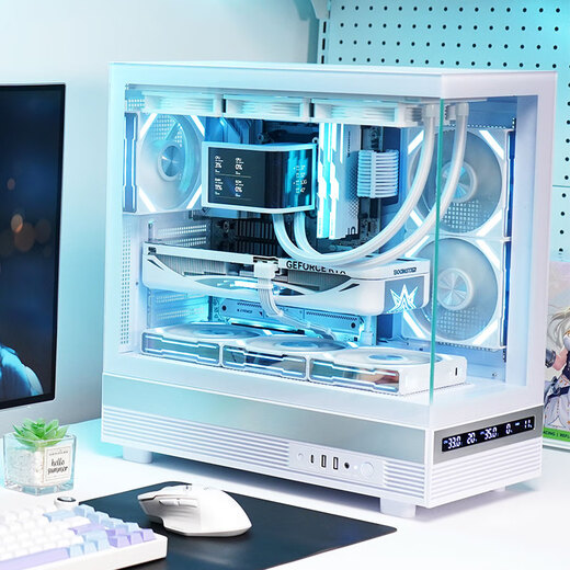 SAMA Jinghong screen display version white ATX sea view room gaming computer desktop case hardware status display/270 panoramic view/support 360 water cooling/9 fan positions/Type-C