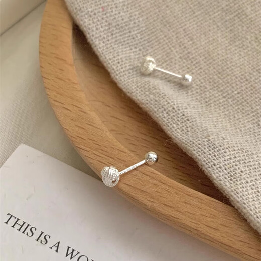 Xinshe s999 sterling silver wishful knot earrings for women with pierced ears, pure silver screw twist buckle anti-lost earrings, niche high-end earrings, silver pair, 999 pure silver