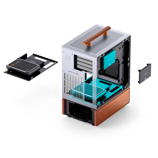 JONSBO T7 silver MATX portable desktop chassis (3mm aluminum alloy shell/10mm North American black walnut solid wood/MATX version/left side)