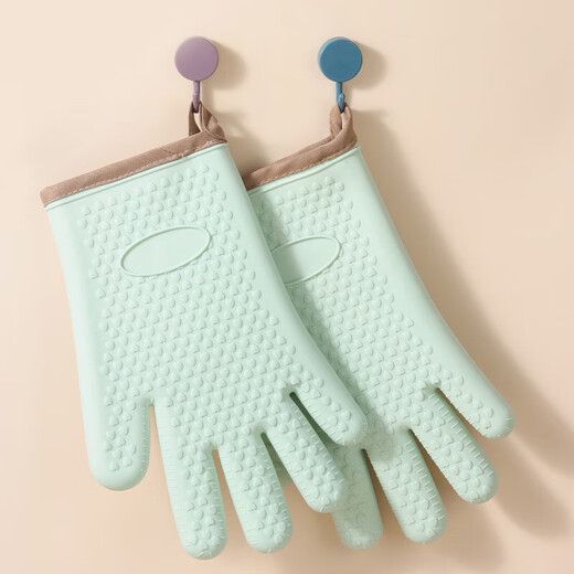 Baijie anti-scalding gloves insulated oven, microwave oven, kitchen baking, high temperature resistant thickened cotton silicone five-finger flexible silicone anti-scalding gloves, two packs, anti-scalding and heat insulation丨stable and non-slip