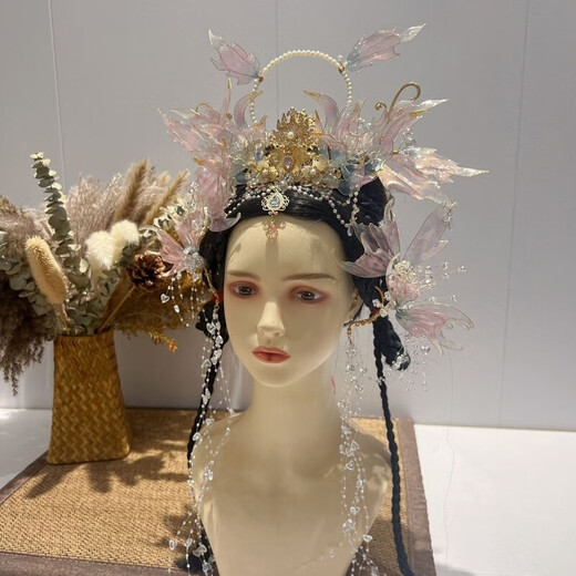 Tiannan Brothers (TNBROTHERS) Pink Phoenix Crown Dream Jinling Pink Mermaid Princess Hanfu Hair Accessories Set Complete Set Hair Crown Madonna Crown Earrings Mermaid Princess Front Crown