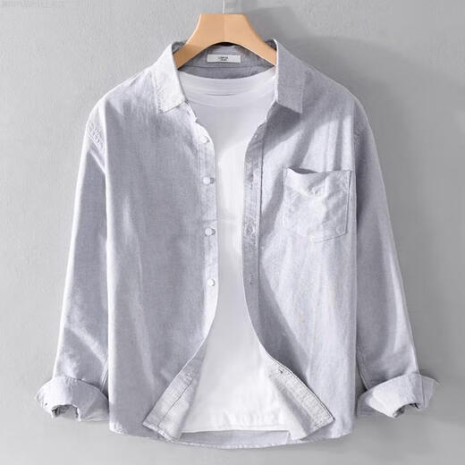 The same type of Japanese unprinted pick-up and tail-end single-tail goods men's long-sleeved shirt men's gray M