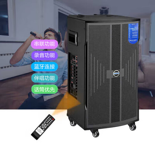 HYUNDAI Korean modern high-power square dance speaker trolley speaker outdoor karaoke high volume mobile Bluetooth stage speaker with microphone performance karaoke dance conference host 15-inch three-way 3200W + 16-inch karaoke machine