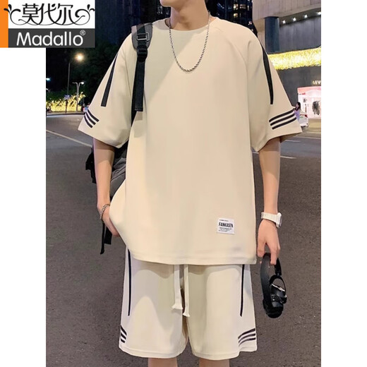 莫代尔高端睡衣男士夏季薄款宽松冰丝短袖t恤男短裤搭配两件套运动套装 FKS653白色套 L 约110-130斤可穿