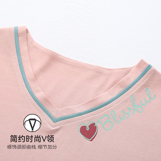 芬腾可安纯棉睡衣女夏季短袖长裤两件套春秋韩版可外穿薄款家居服 YD7374 M