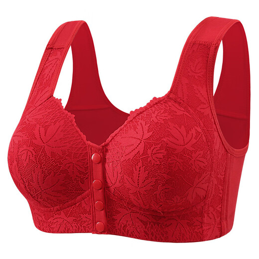 New traditional model cup middle-aged and elderly fixed one-piece comfortable and breathable women's glossy jacquard breast-retracting bra big red 36