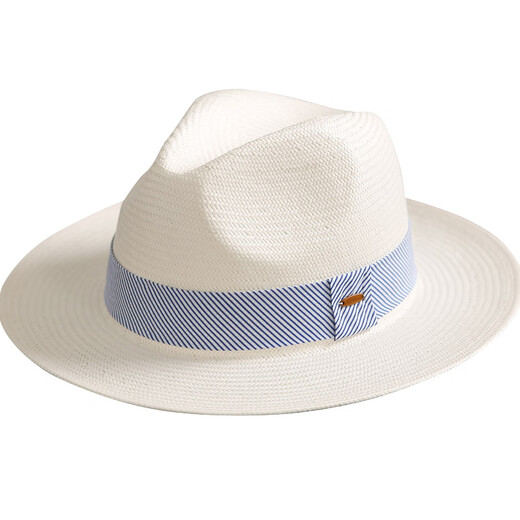 Mr DUCK's new product, handmade fine three-quarter grass white Panama straw hat for men and women, summer large-brimmed jazz beach hat with big head MS226236-khaki_empire blue ribbon (extra size (over 61cm, only for extra large head circumference)